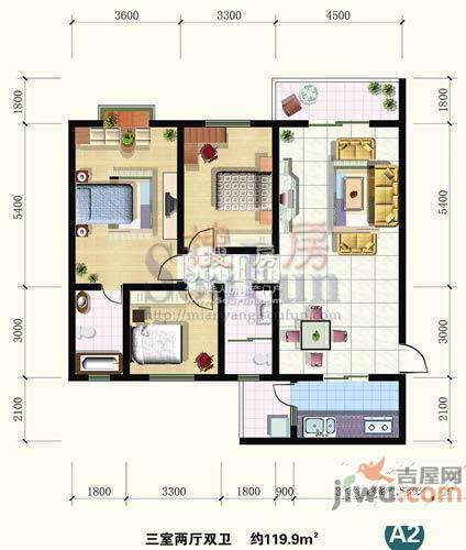 凤栖金桂苑3室2厅2卫119.9㎡户型图