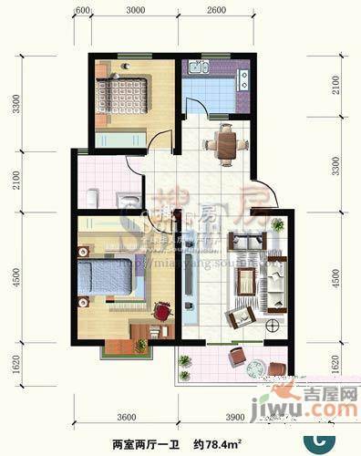 凤栖金桂苑2室2厅1卫78.4㎡户型图