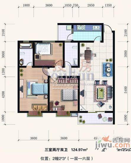 凤栖金桂苑3室2厅2卫124.4㎡户型图