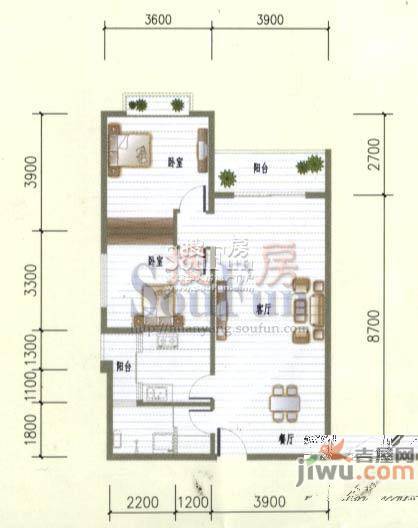 翰林尚城2室2厅1卫93.5㎡户型图