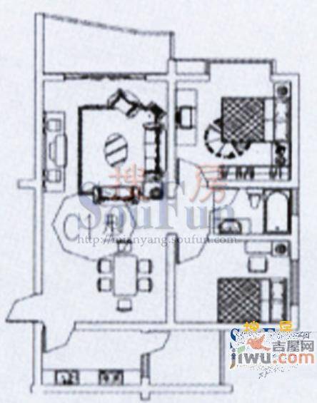 滨江名都2室2厅1卫82.4㎡户型图