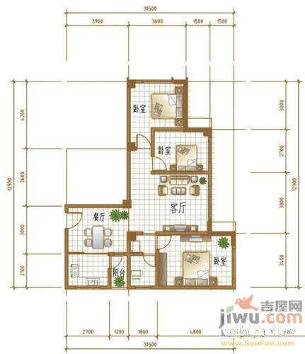 天悦国际公寓2室2厅1卫71.7㎡户型图