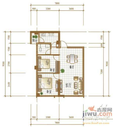 天悦国际公寓2室2厅1卫71.7㎡户型图