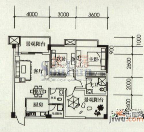 东晖御庭苑2室2厅1卫90.4㎡户型图