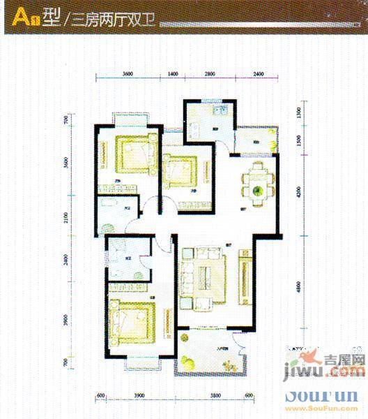 新泰城2室2厅2卫115.4㎡户型图