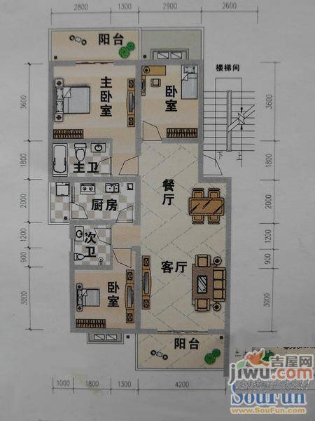 佳琪繁花里2室2厅1卫88.9㎡户型图