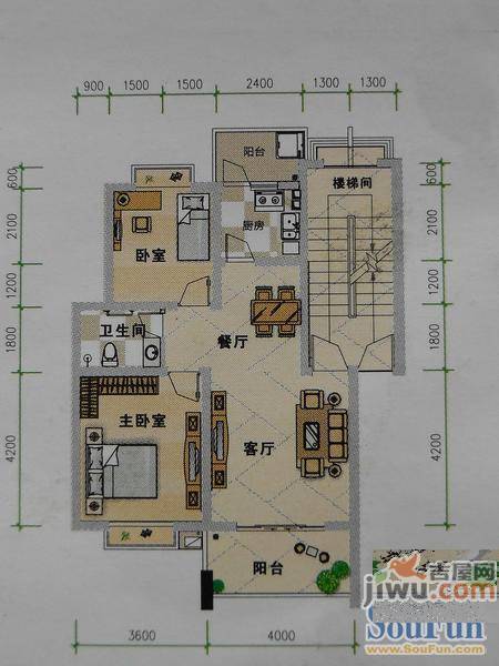 佳琪繁花里2室2厅1卫88.9㎡户型图