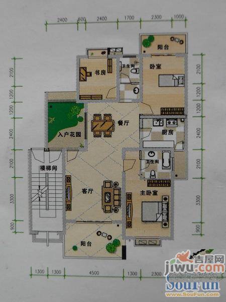 佳琪繁花里2室2厅1卫88.9㎡户型图