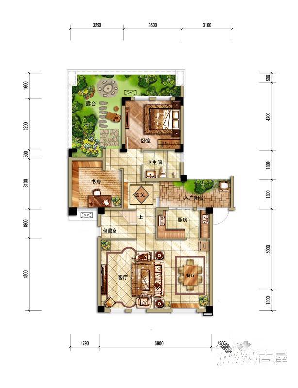 山上洋房别墅3室2厅2卫146㎡户型图