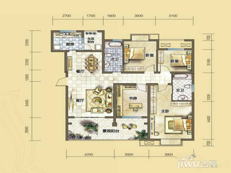 汇川喜来公社4室2厅2卫134.4㎡户型图