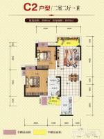 中铁涪江新园2室2厅1卫88㎡户型图