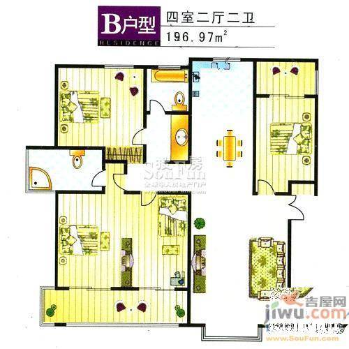 嘉汇蓝庭4室2厅2卫197㎡户型图