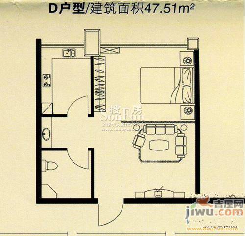 创展国际贵都普通住宅47.5㎡户型图