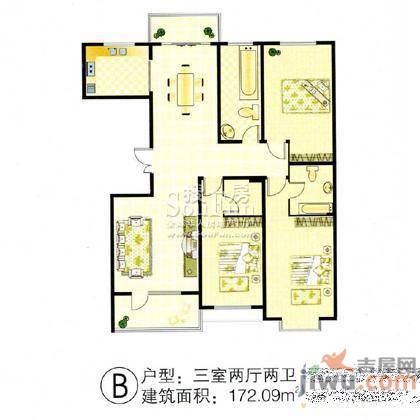 朋瑞园2室2厅1卫103㎡户型图