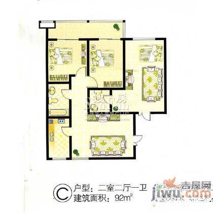 朋瑞园2室2厅1卫103㎡户型图