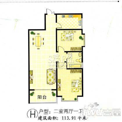 朋瑞园2室2厅1卫103㎡户型图