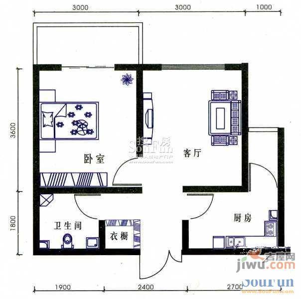 中侨铭秀1室1厅1卫户型图