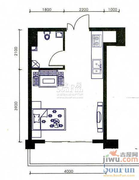 中侨铭秀1室1厅1卫户型图