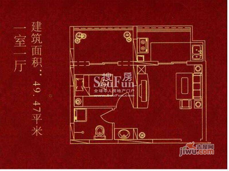 隆安上阳华府1室1厅0卫49.5㎡户型图