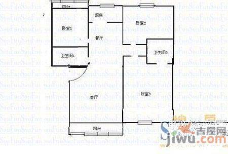 九龙花园3室2厅2卫133㎡户型图