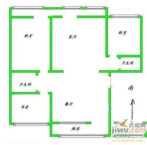 普惠小区3室2厅1卫100㎡户型图