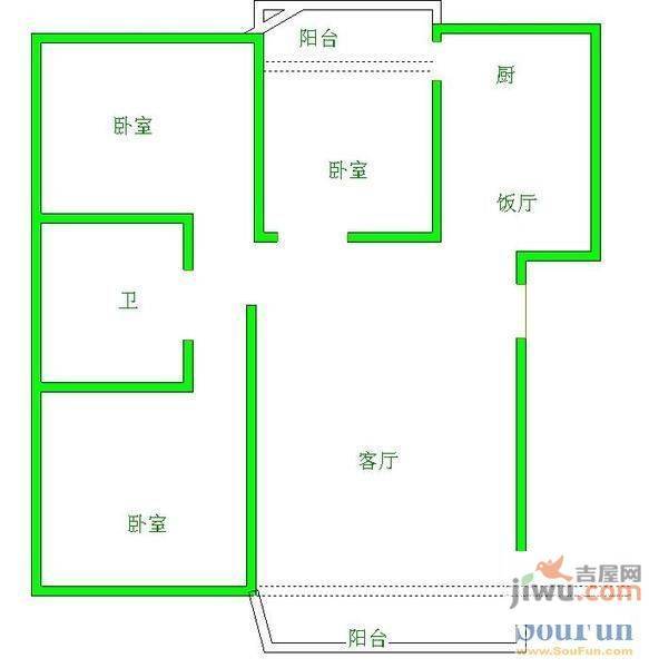 民权街1号院0室2厅1卫户型图