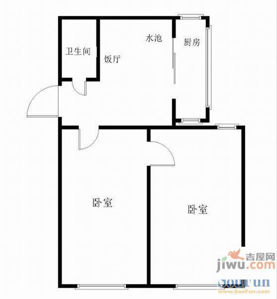 王城大道23号院2室2厅1卫80㎡户型图