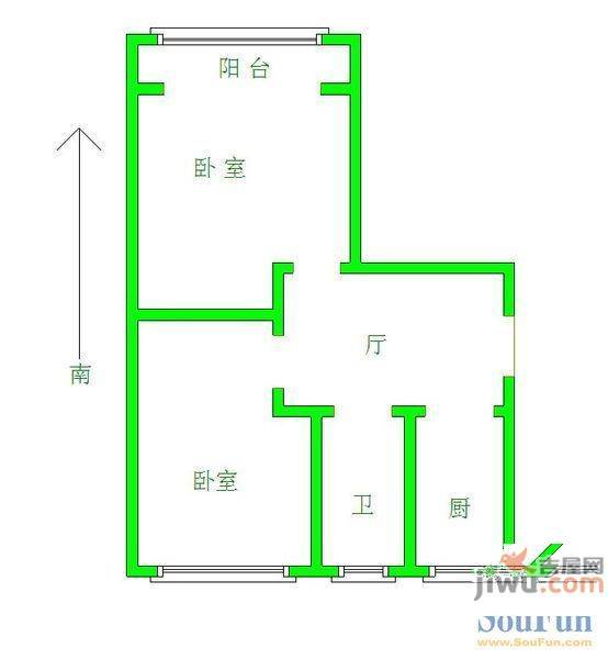 王城大道23号院2室2厅1卫80㎡户型图