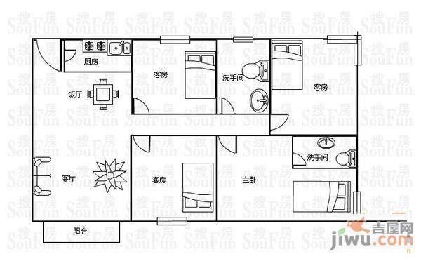 金业路13号院1室1厅1卫户型图