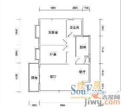 王城大道23号院2室2厅1卫80㎡户型图