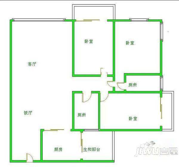 洛轴14号院2室2厅1卫户型图