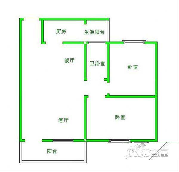 洛轴14号院2室2厅1卫户型图