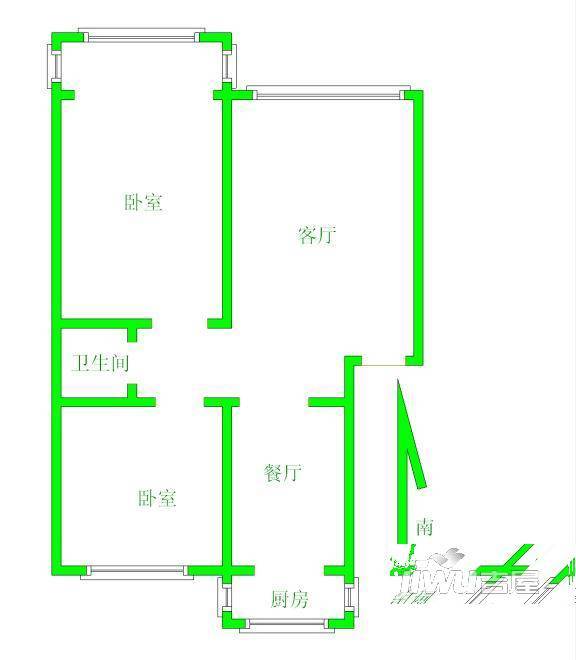 洛轴14号院2室2厅1卫户型图