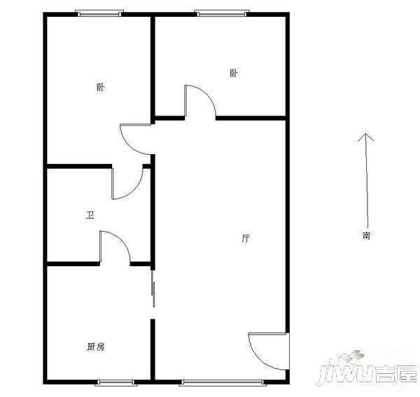 洛冷西院2室2厅1卫87㎡户型图