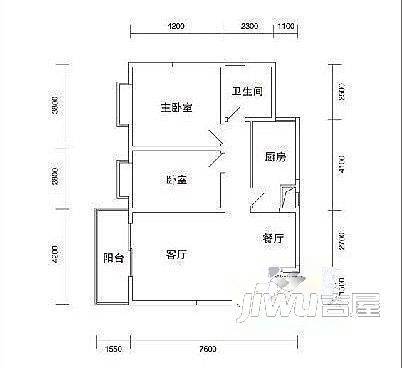 洛冷西院2室2厅1卫87㎡户型图