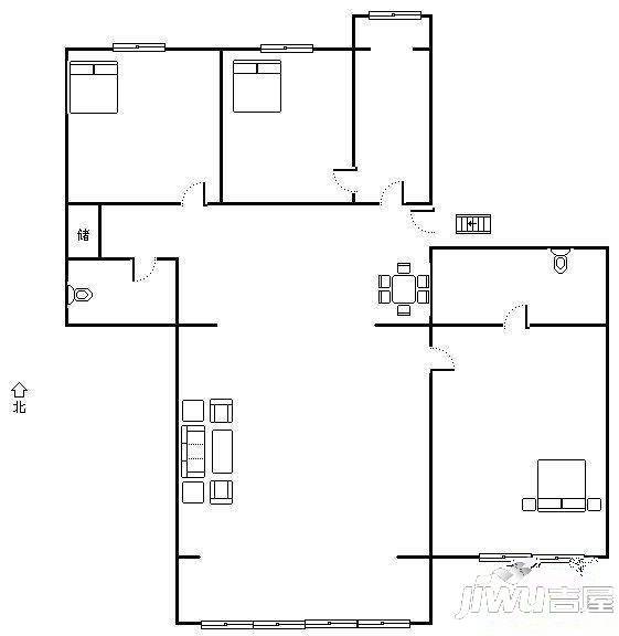 中冠新坐标2室2厅1卫127㎡户型图