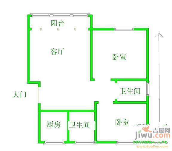 中国银行家属院2室2厅1卫户型图