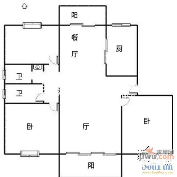 凯旋花园2室2厅1卫93㎡户型图