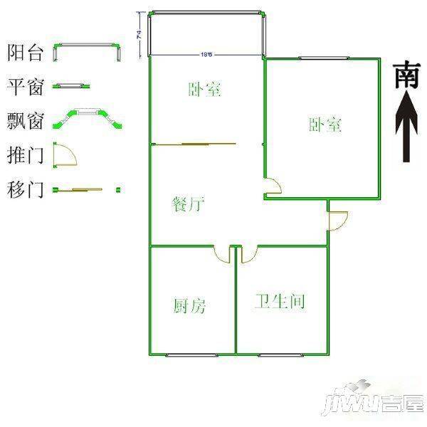 龙三社区1室1厅1卫42㎡户型图