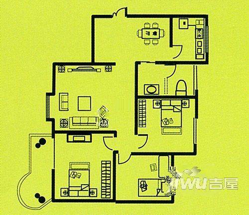 润泽苑3室2厅1卫135㎡户型图