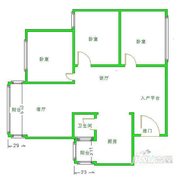 城市杰座2室2厅1卫户型图