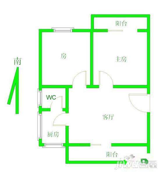 中原小区2室1厅1卫62㎡户型图