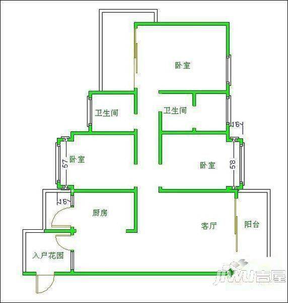 市府东院3室2厅1卫户型图