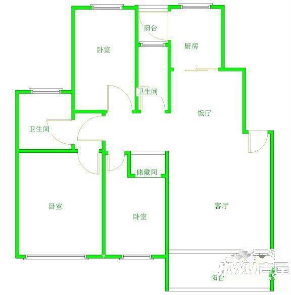 建华1区3室1厅1卫户型图