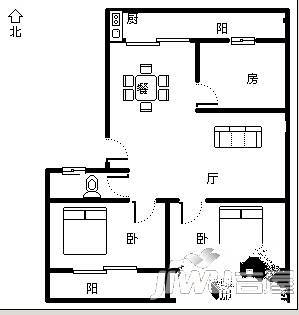 陇南小区2室2厅1卫户型图