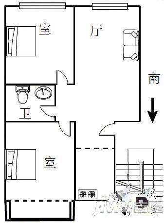 隋唐城2室2厅1卫70㎡户型图