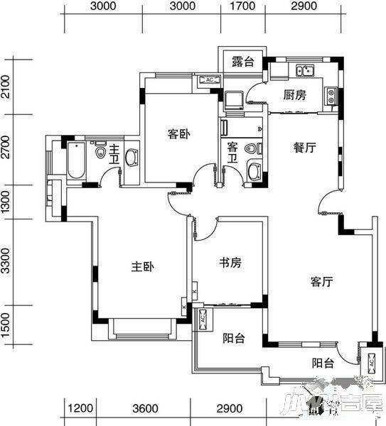 洛阳市高质人才居住区3室2厅1卫户型图