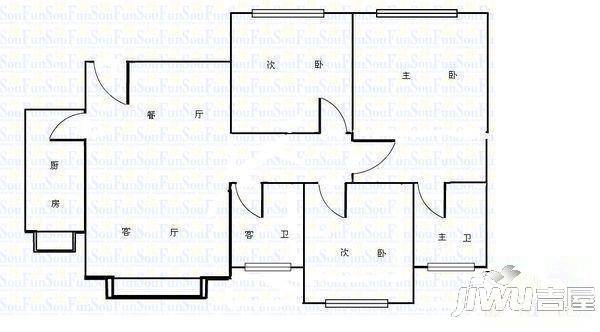 新新家园3室2厅2卫130㎡户型图