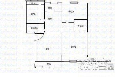 新新家园3室2厅2卫130㎡户型图