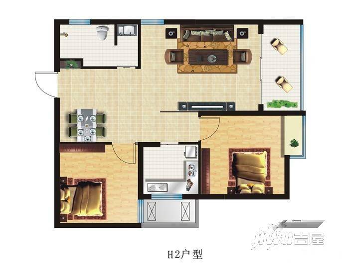 洛浦秋枫2室2厅1卫户型图